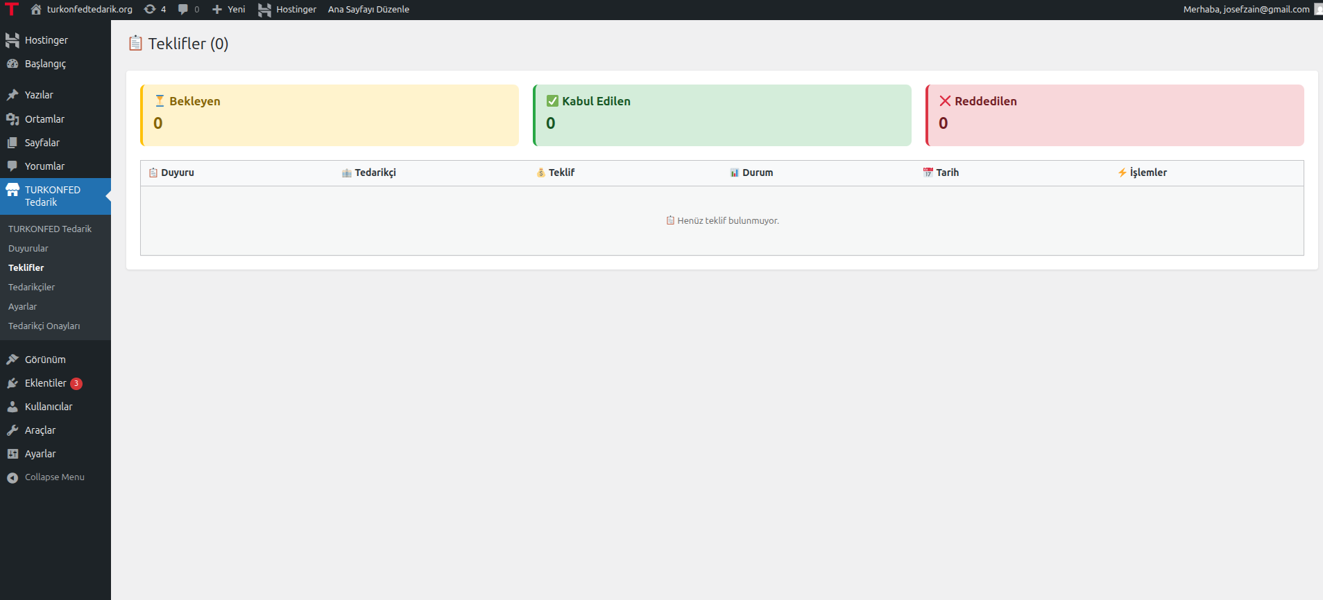 TÜRKONFED Tedarik Teklif Sistemi